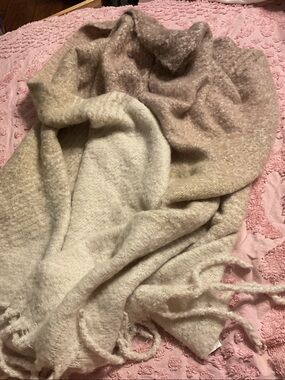 Cozy Ombre Knit Shawl Poncho in Beige and Cream